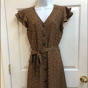 Montreau Gold Floral Print Dress with Belt